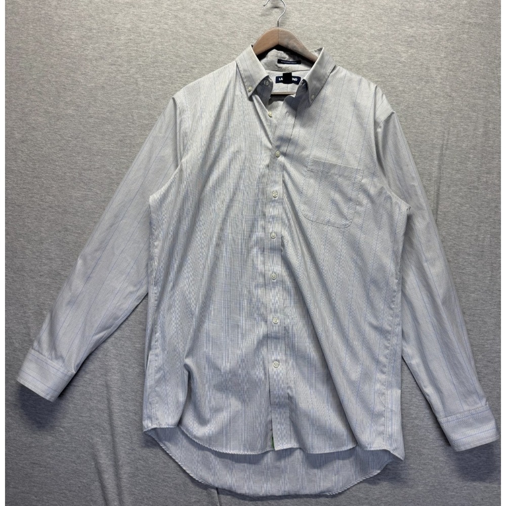 Lands' End Traditional Dress Shirt Mens 16.5-36 Blue Dudley Glen Plaid Non Iron